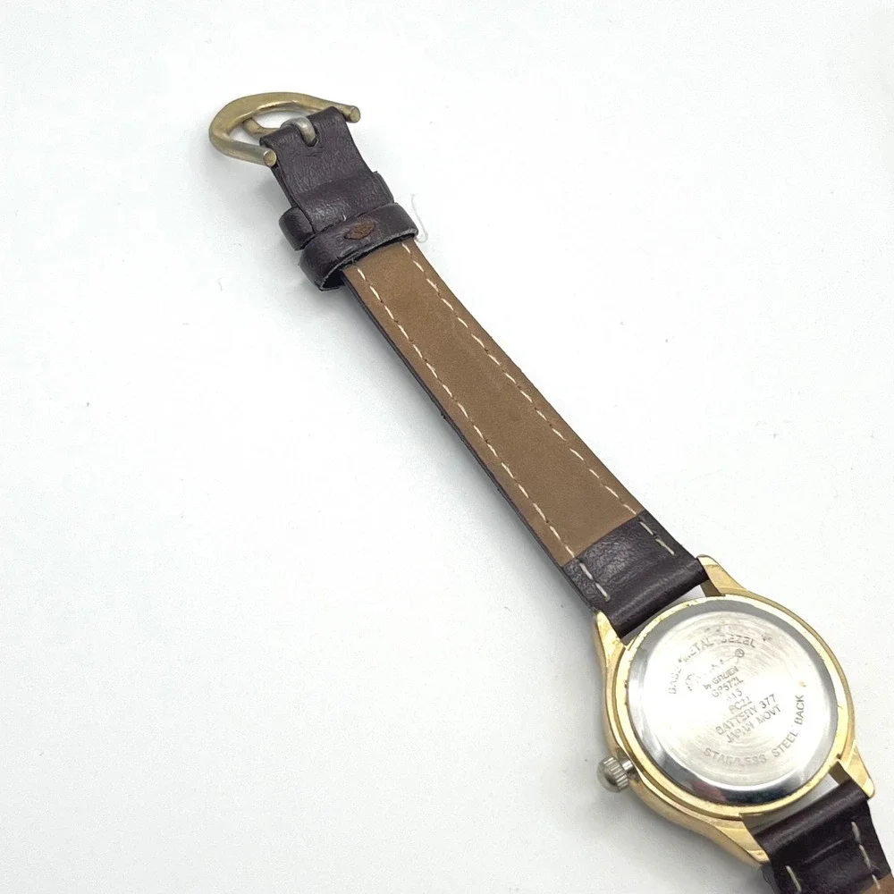Precision by Gruen GP572L Womens Quartz Watch Gold Tone Brown Strap Date Window